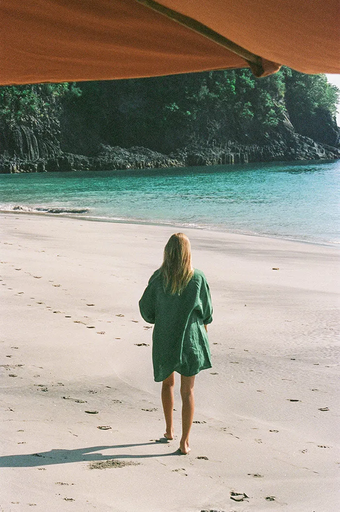 SUMMER Shirt Dress - dark green linen