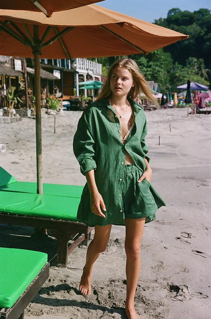 SUMMER Shirt Dress - dark green linen