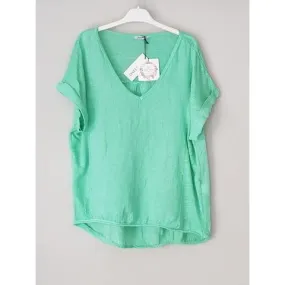 Talia Benson Green Apple Linen T Shirt