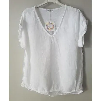 Talia Benson White Linen T Shirt