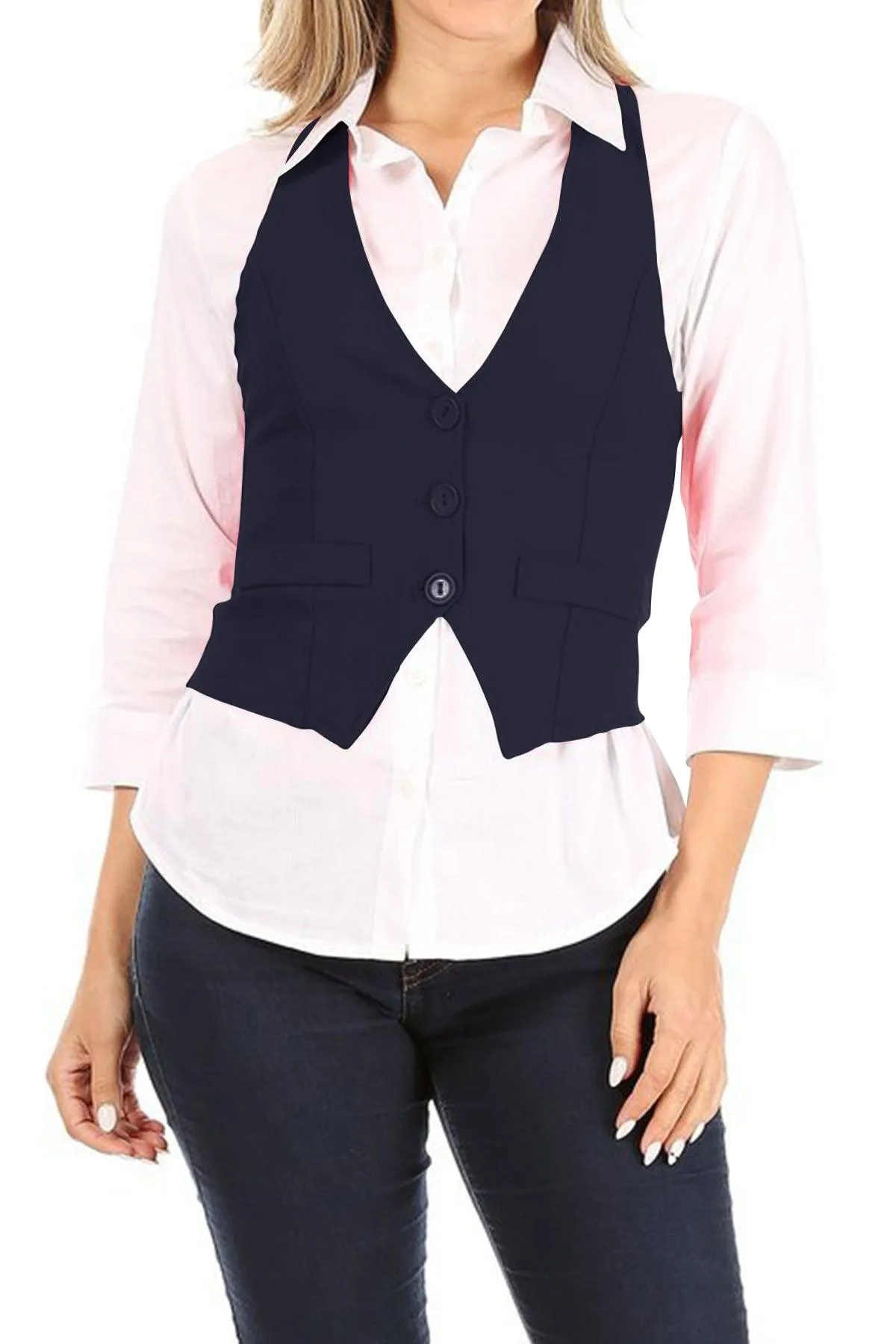 Women's Dressy Casual Versatile Racerback Vest Tuxedo Suit Waistcoat