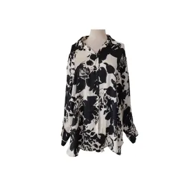 ZARA Black and White Printed Satin Collared Shirt | Gently Used |