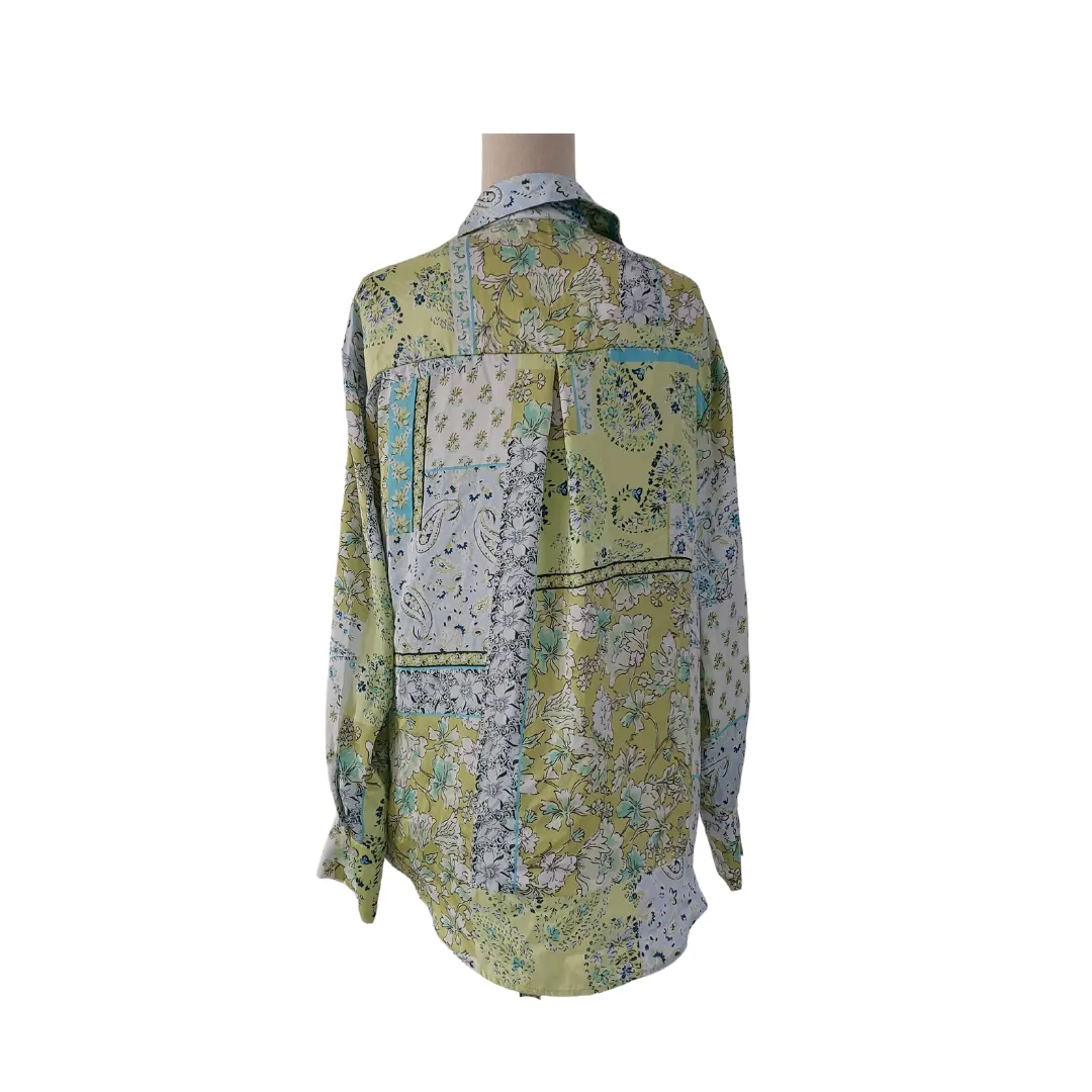 ZARA Green Paisley Print Satin Collared Shirt  | Brand New |