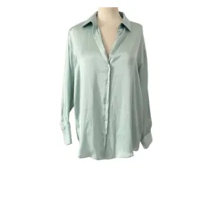 ZARA Mint Green Satin Collared Shirt | Brand New |