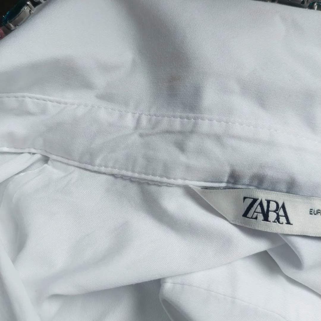 ZARA White Collared Rhinestone Shirt | Pre loved |